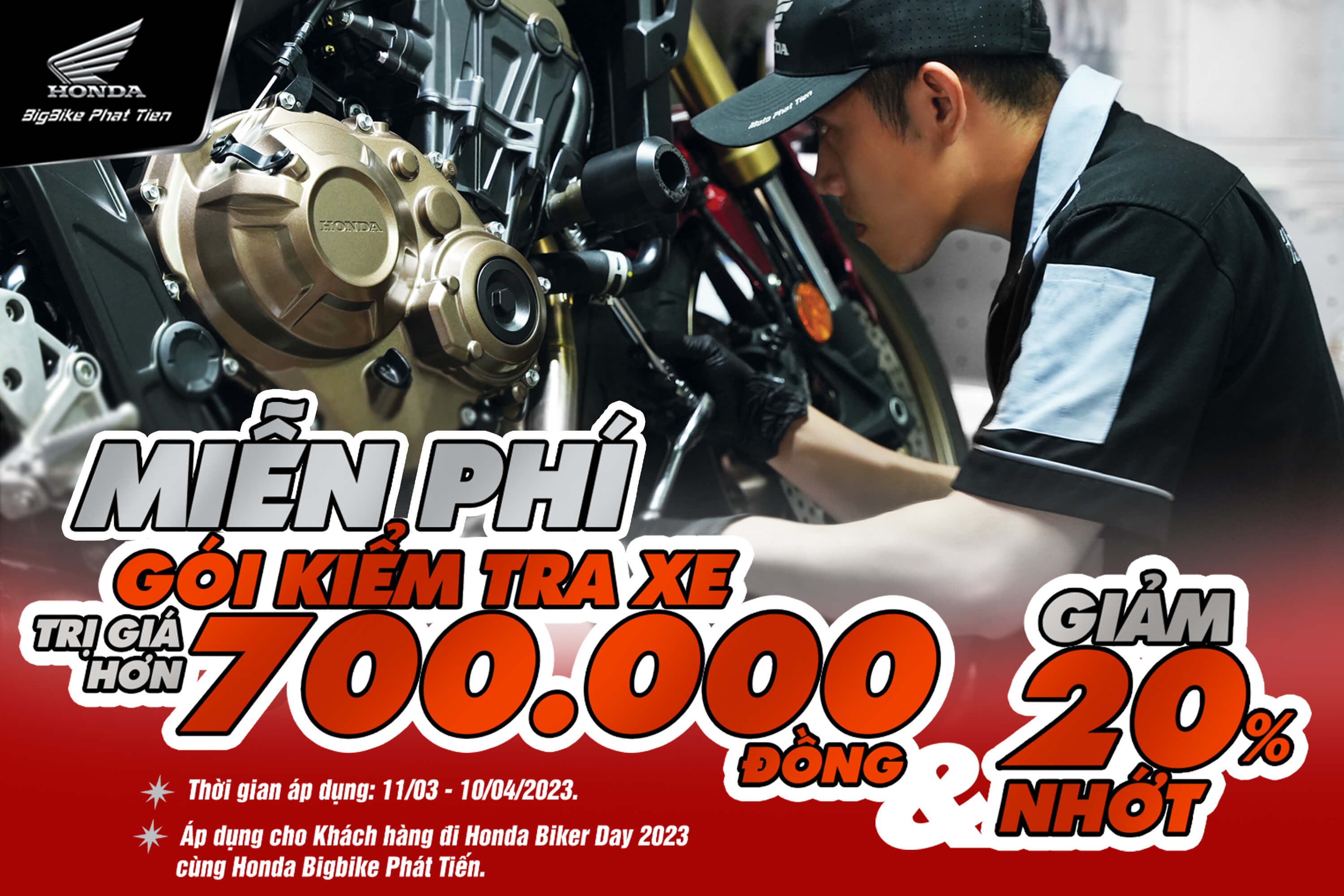 MIỄN PHÍ GÓI KIỂM TRA XE TRỊ GIÁ ĐẾN 700.000đ VÀ GIẢM 20% CHO DỊCH VỤ NHỚT